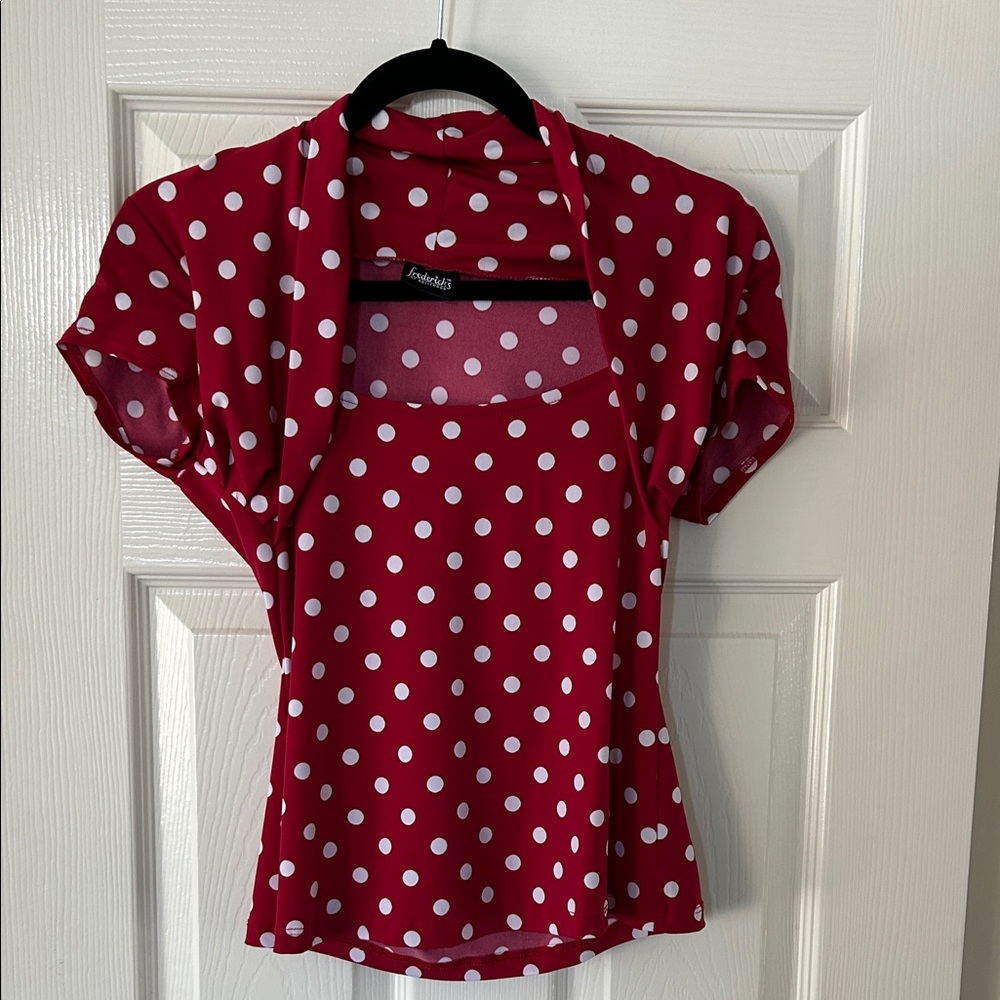 Frederick's of Hollywood Red and White‎ Polka Dot Blouse
